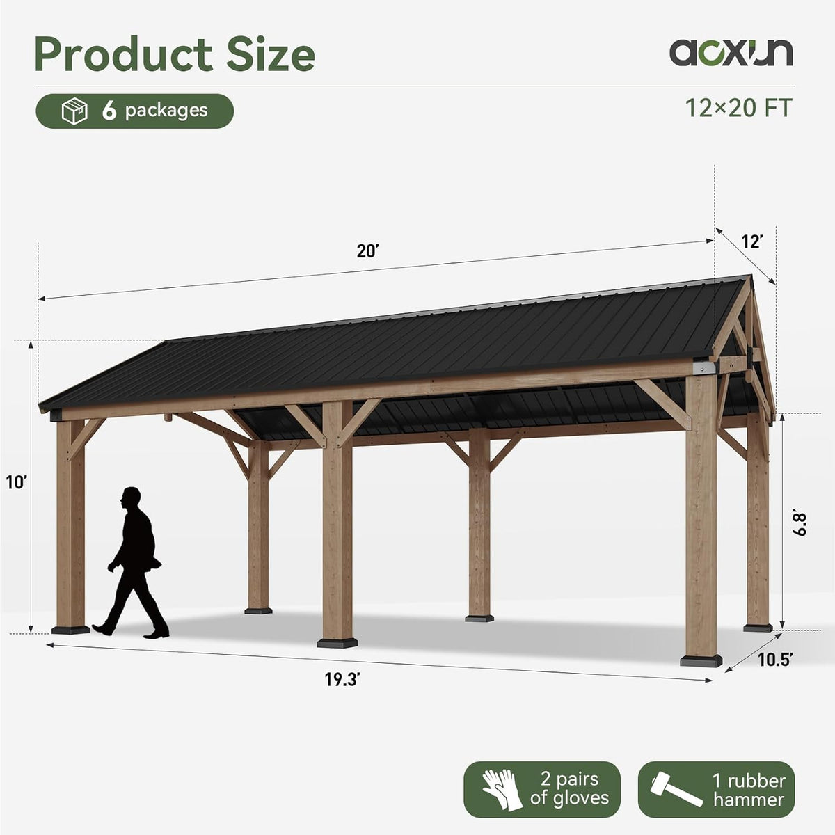 Aoxun 12' x 20' Wood Gazebo