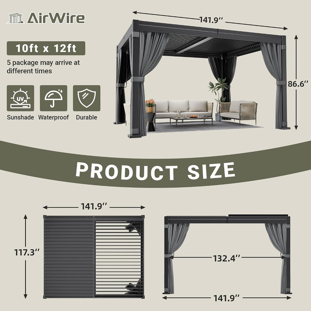 Airwire 10' x 12' Louvered Pergola