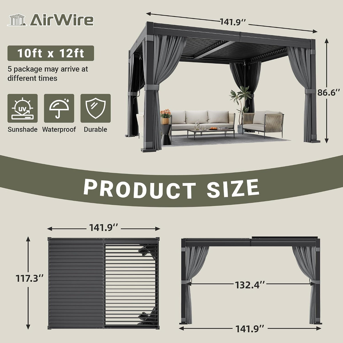 Airwire 10' x 12' Louvered Pergola