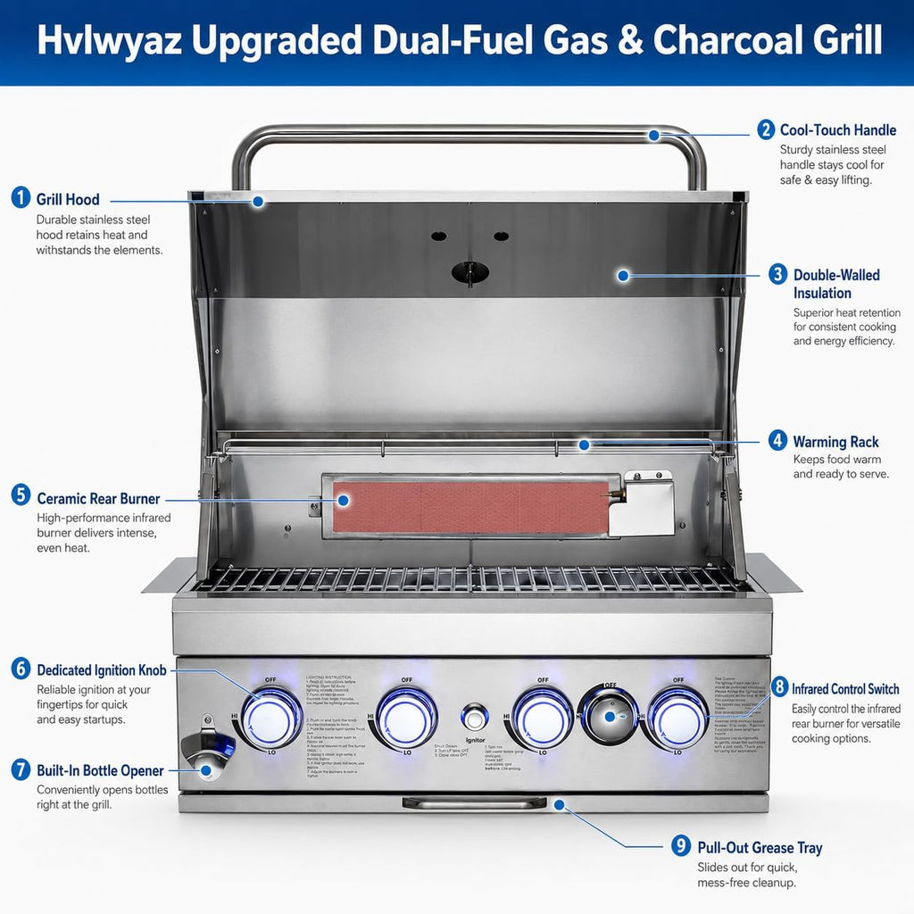 Hvlwyaz Built In Built-In Gas Grill - 4-Burner