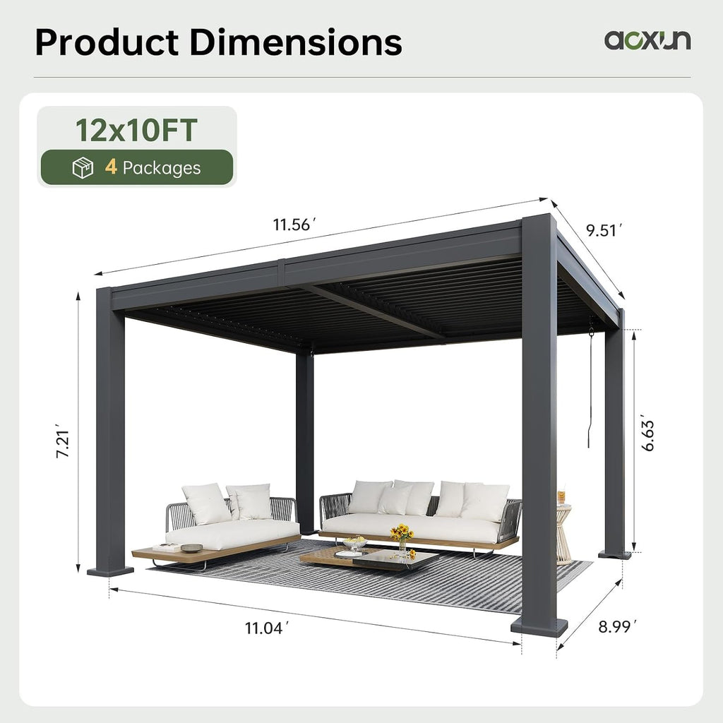 Aoxun 10' x 12' Louvered Pergola