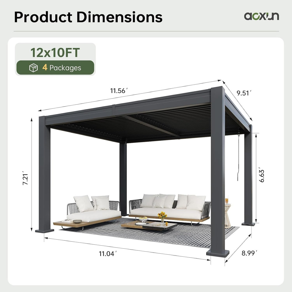 Aoxun 10' x 12' Louvered Pergola