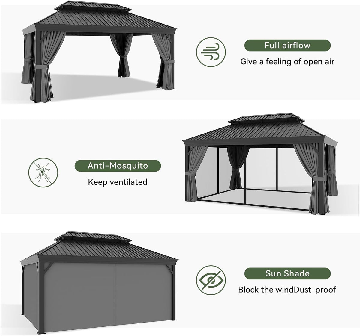 Aoxun 12' x 16' Hardtop Gazebo
