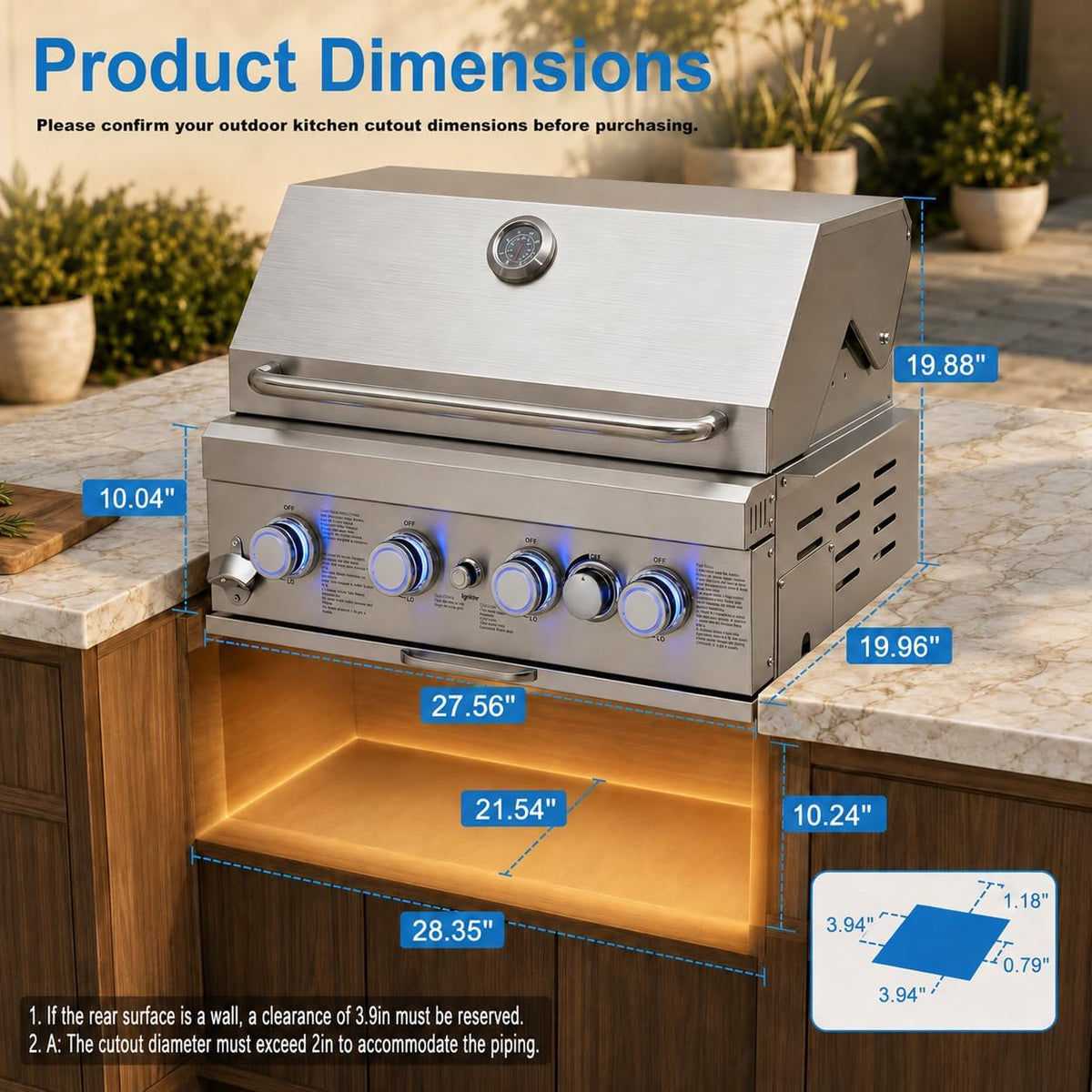 Hvlwyaz Built In Built-In Gas Grill - 4-Burner