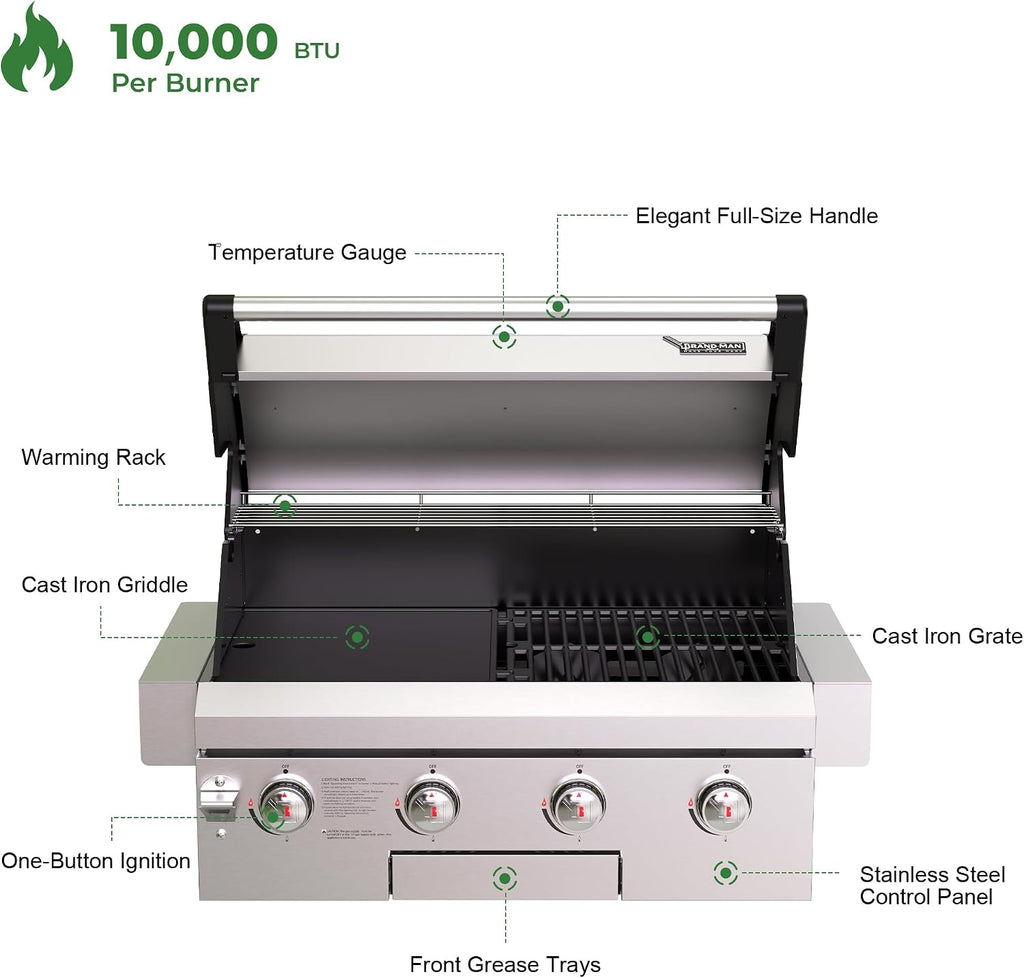 Brand-Man Built-In Built-In Gas Grill - 4-Burner