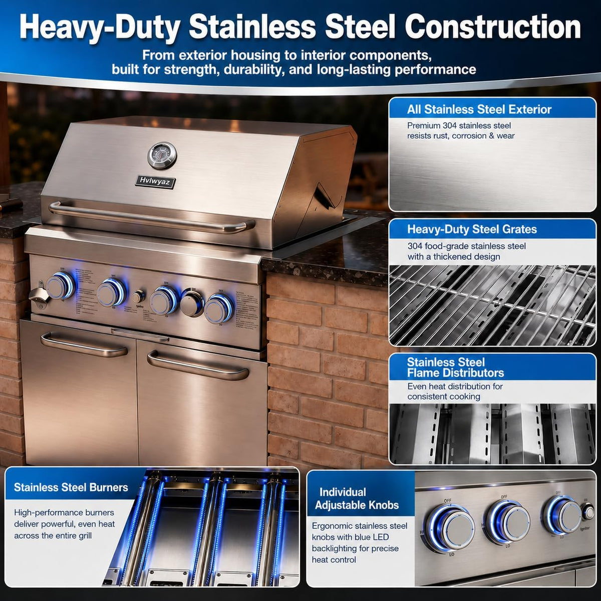 Hvlwyaz Built In Built-In Gas Grill - 4-Burner