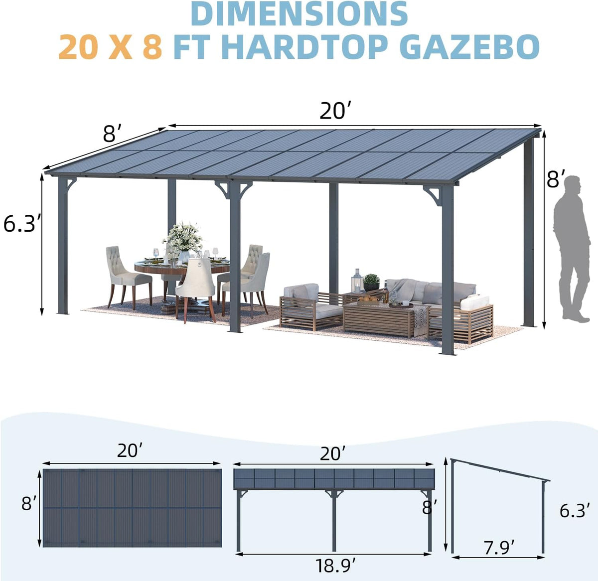 AECOJOY 20' x 8' Lean-to Gazebo