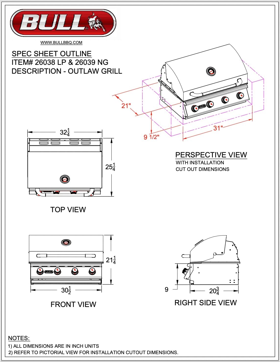 Bull Outdoor Products Built-In Gas Grill