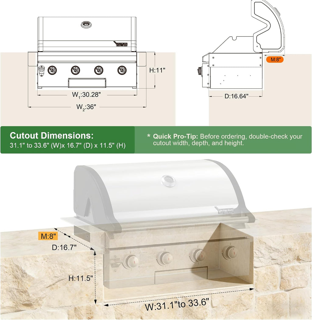 Brand-Man Built-In Built-In Gas Grill - 4-Burner