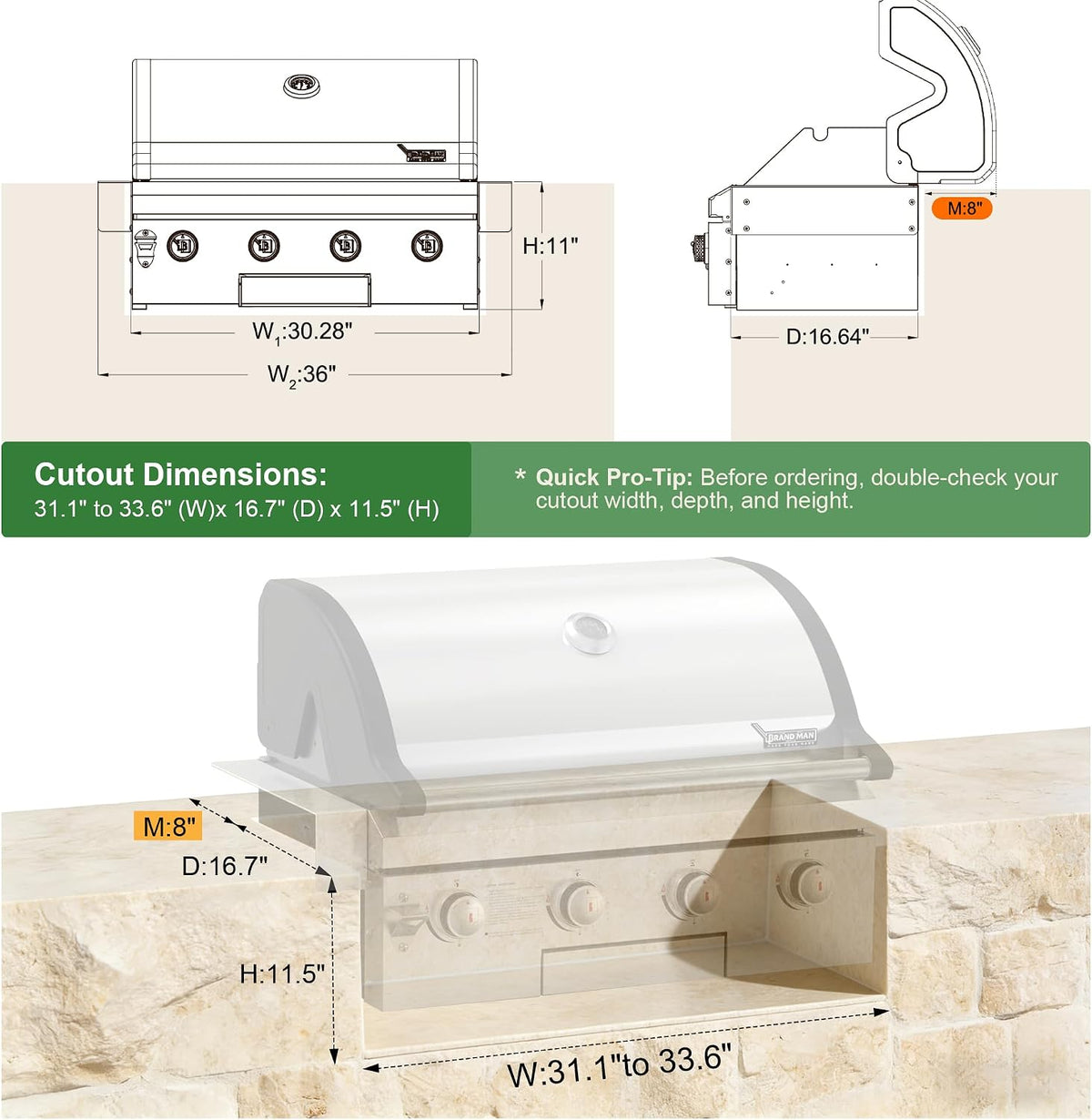 Brand-Man Built-In Built-In Gas Grill - 4-Burner