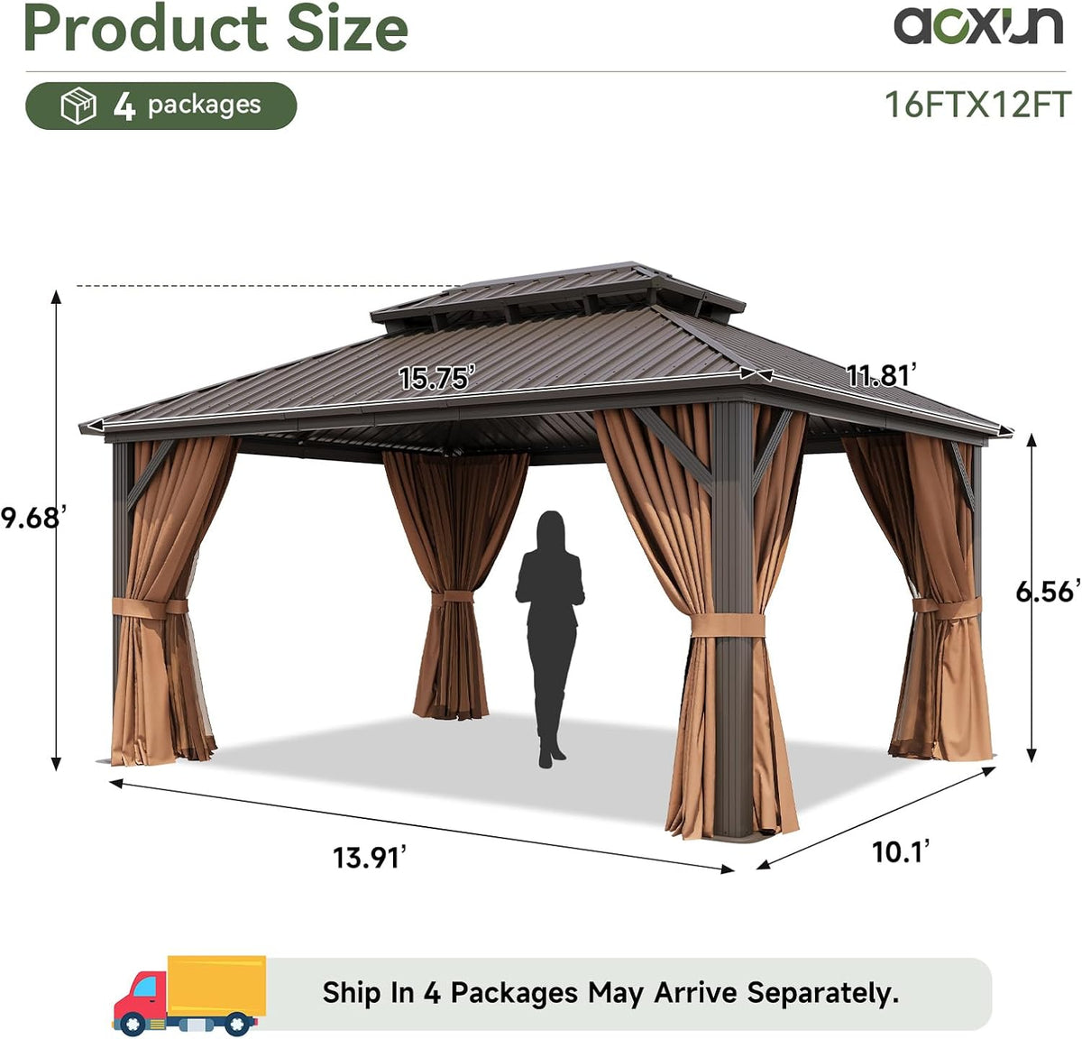 Aoxun 12' x 16' Hardtop Gazebo