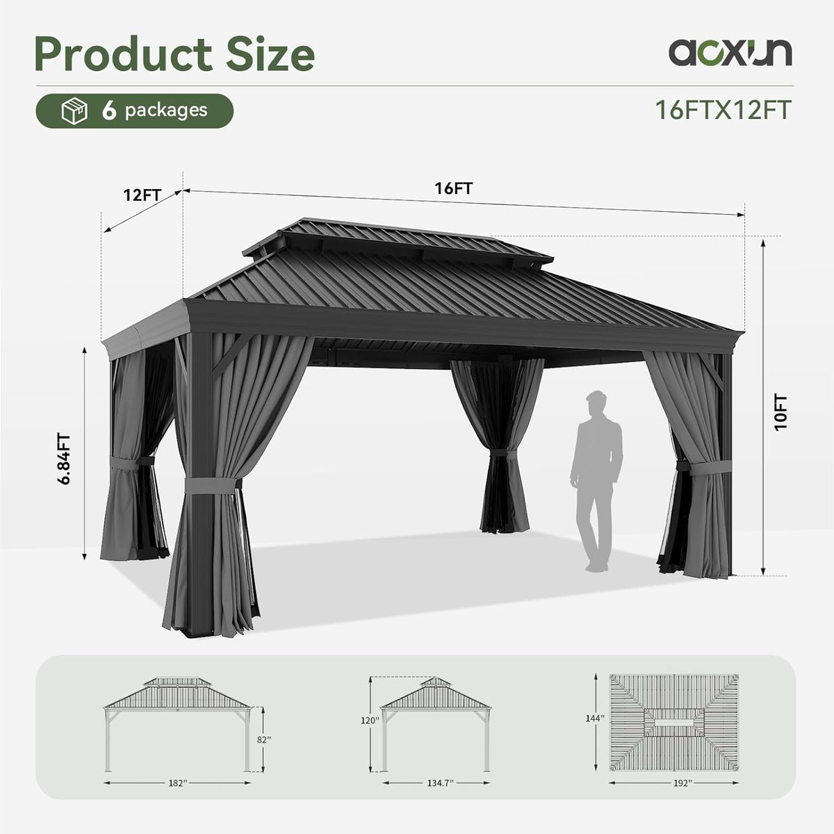 Aoxun 12' x 16' Hardtop Gazebo