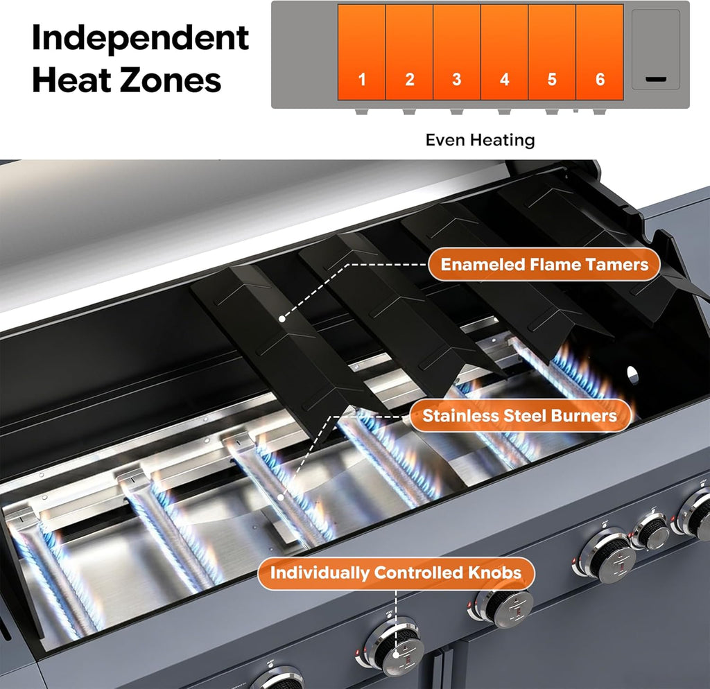 Brand-Man Built-In Gas Grill - 6-Burner