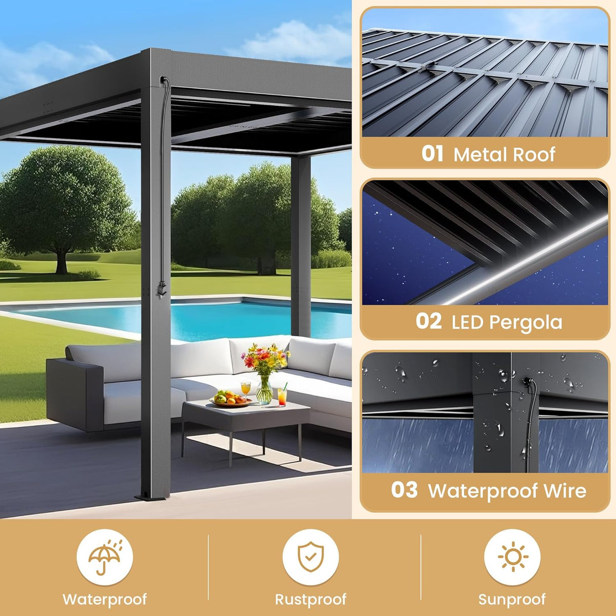 Greesum 10' x 10' Motorized Louvered Pergola