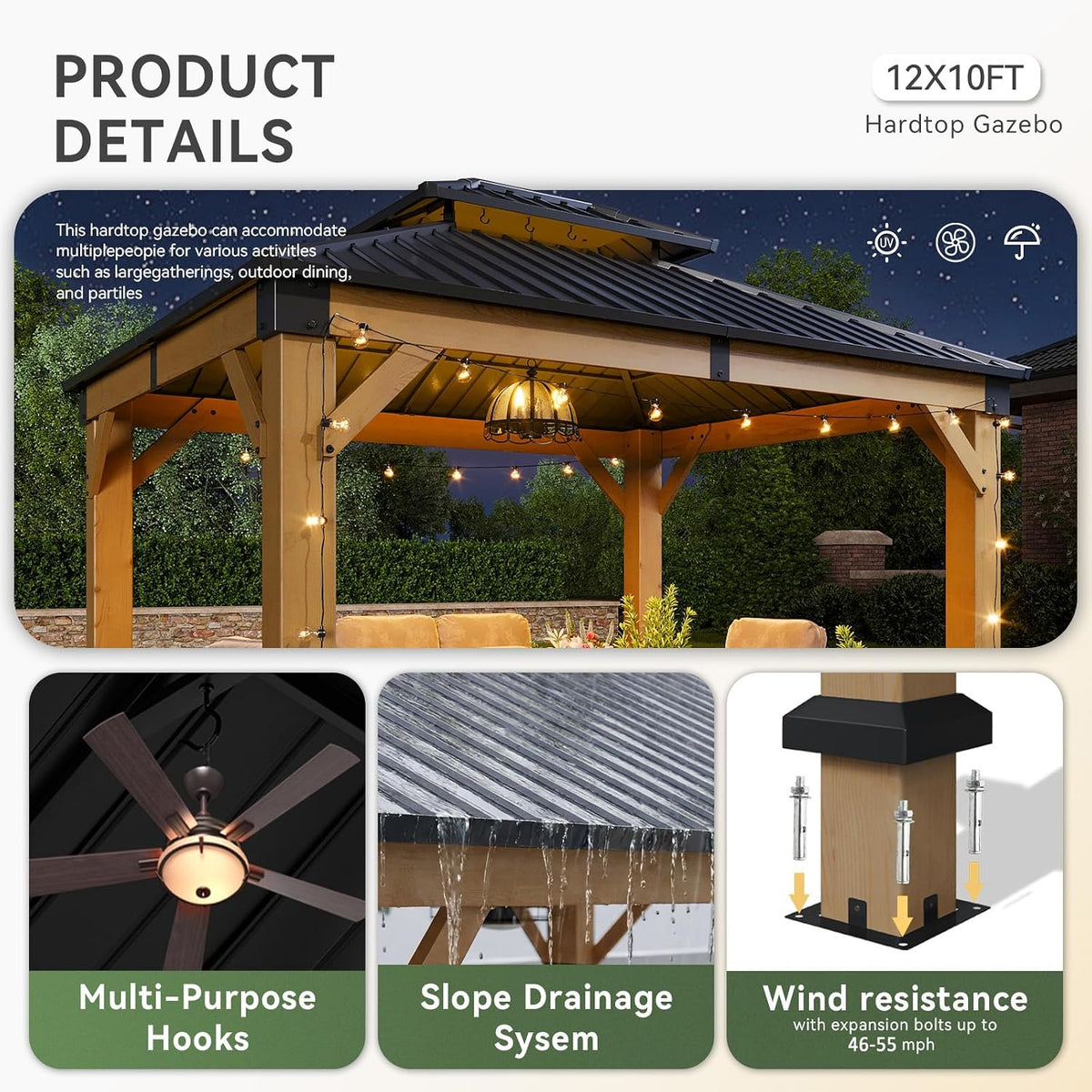 Aoxun 10' x 12' Wood Gazebo
