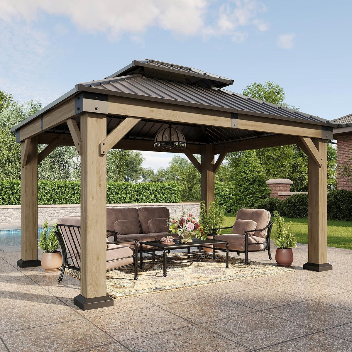 Aoxun 10' x 12' Wood Gazebo