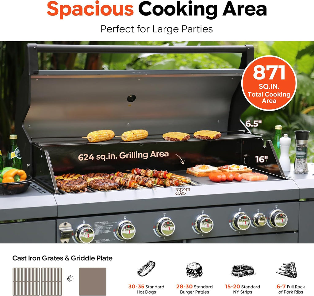 Brand-Man Built-In Gas Grill - 6-Burner