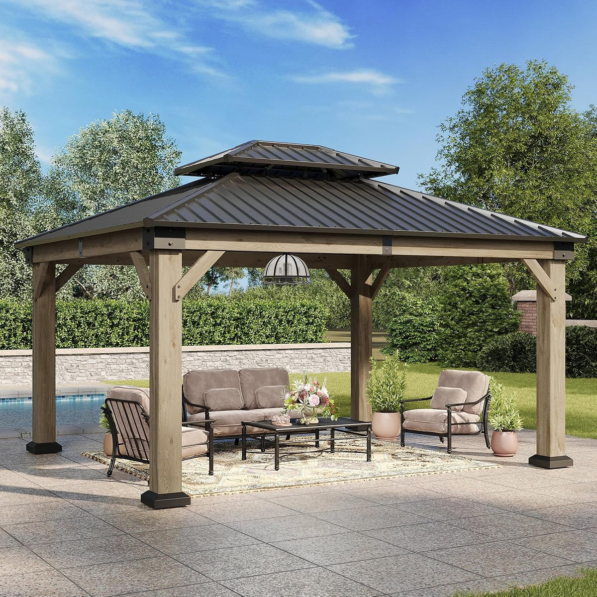 Aoxun 10' x 12' Wood Gazebo