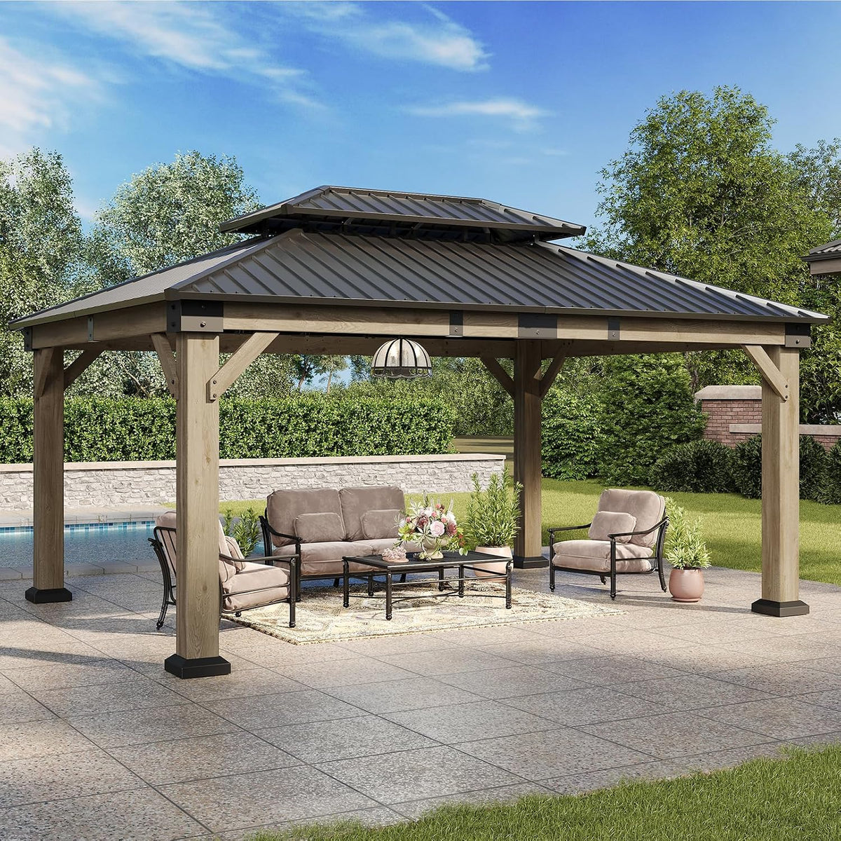 Aoxun 10' x 12' Wood Gazebo