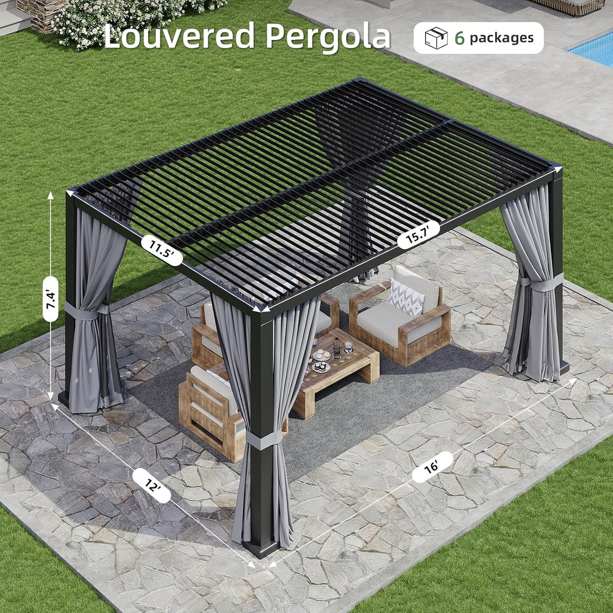 Aoxun 12' x 16' Louvered Pergola